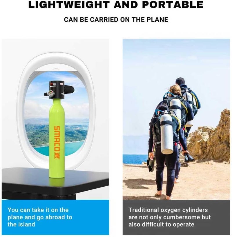 SMACO Mini Scuba Tank 0.5L Handheld Mini Diving Tank with DOT Marked Reusable Lung Air Tank Pony Bottle up to 10 Minutes Dive Time Diving Cylinder for Underwater Exploration Emergency Rescue S300 - Image 5