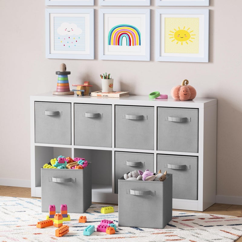 Royexe Set of 8 Foldable Fabric Storage Cube Bins | Collapsible Cloth Organizer Baskets Containers | Folding Nursery Closet Drawer | Features Dual Handles | Beautiful Colors Available (Light Grey) - Image 5