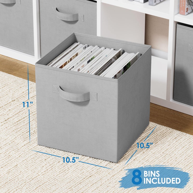 Royexe Set of 8 Foldable Fabric Storage Cube Bins | Collapsible Cloth Organizer Baskets Containers | Folding Nursery Closet Drawer | Features Dual Handles | Beautiful Colors Available (Light Grey) - Image 2