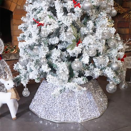Blissun Christmas Tree Collar, Sequin Christmas Tree Skirt, Folable Christmas Tree Ring, Xmas Tree Stand Base Cover for Christmas Tree Decoration (Silver, Round) - Image 5