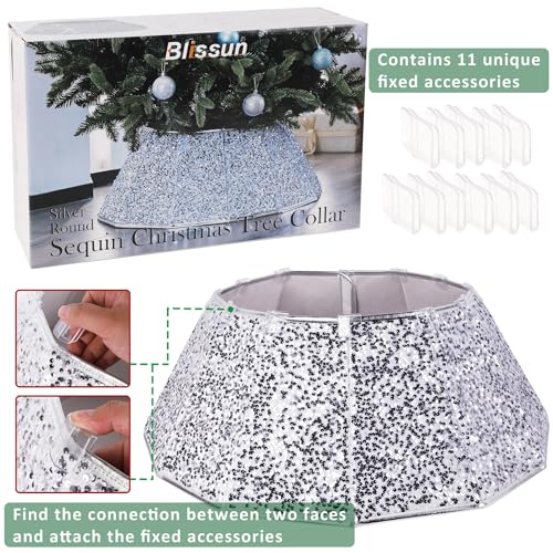 Blissun Christmas Tree Collar, Sequin Christmas Tree Skirt, Folable Christmas Tree Ring, Xmas Tree Stand Base Cover for Christmas Tree Decoration (Silver, Round) - Image 4