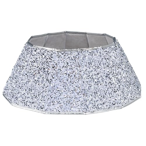 Blissun Christmas Tree Collar, Sequin Christmas Tree Skirt, Folable Christmas Tree Ring, Xmas Tree Stand Base Cover for Christmas Tree Decoration (Silver, Round) - Image 1