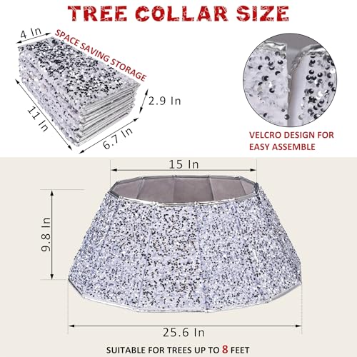 Blissun Christmas Tree Collar, Sequin Christmas Tree Skirt, Folable Christmas Tree Ring, Xmas Tree Stand Base Cover for Christmas Tree Decoration (Silver, Round) - Image 2