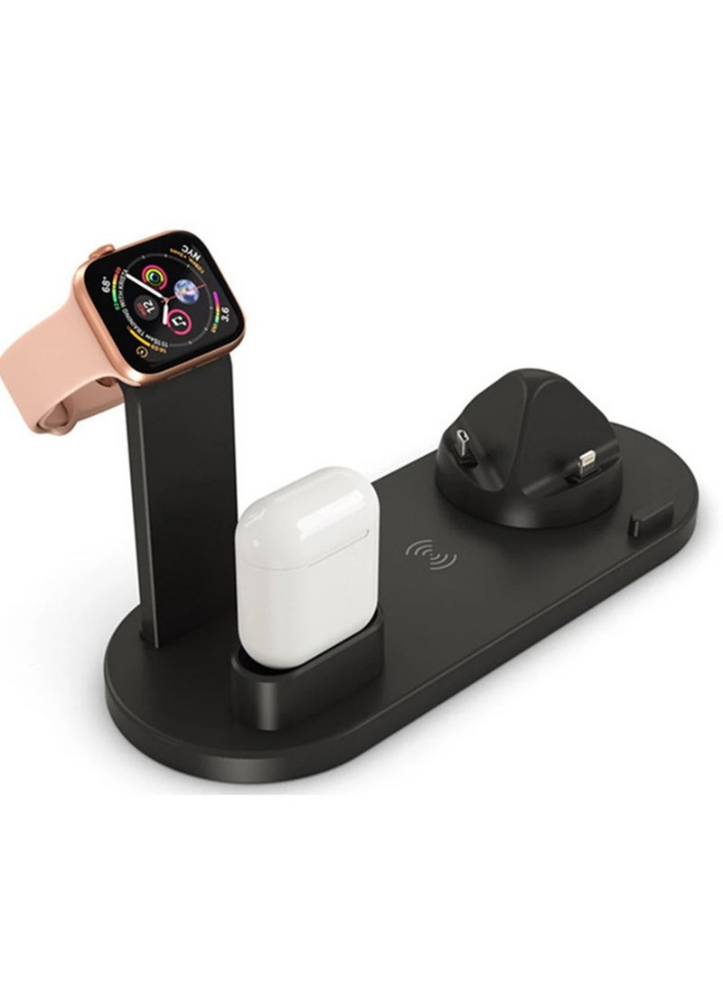 Multi-Function Charging Stand Compatible with iPhone Android Micro USB & Type-C Phone Wireless 3 in 1 Rotatable Charging Dock - Black - Image 1