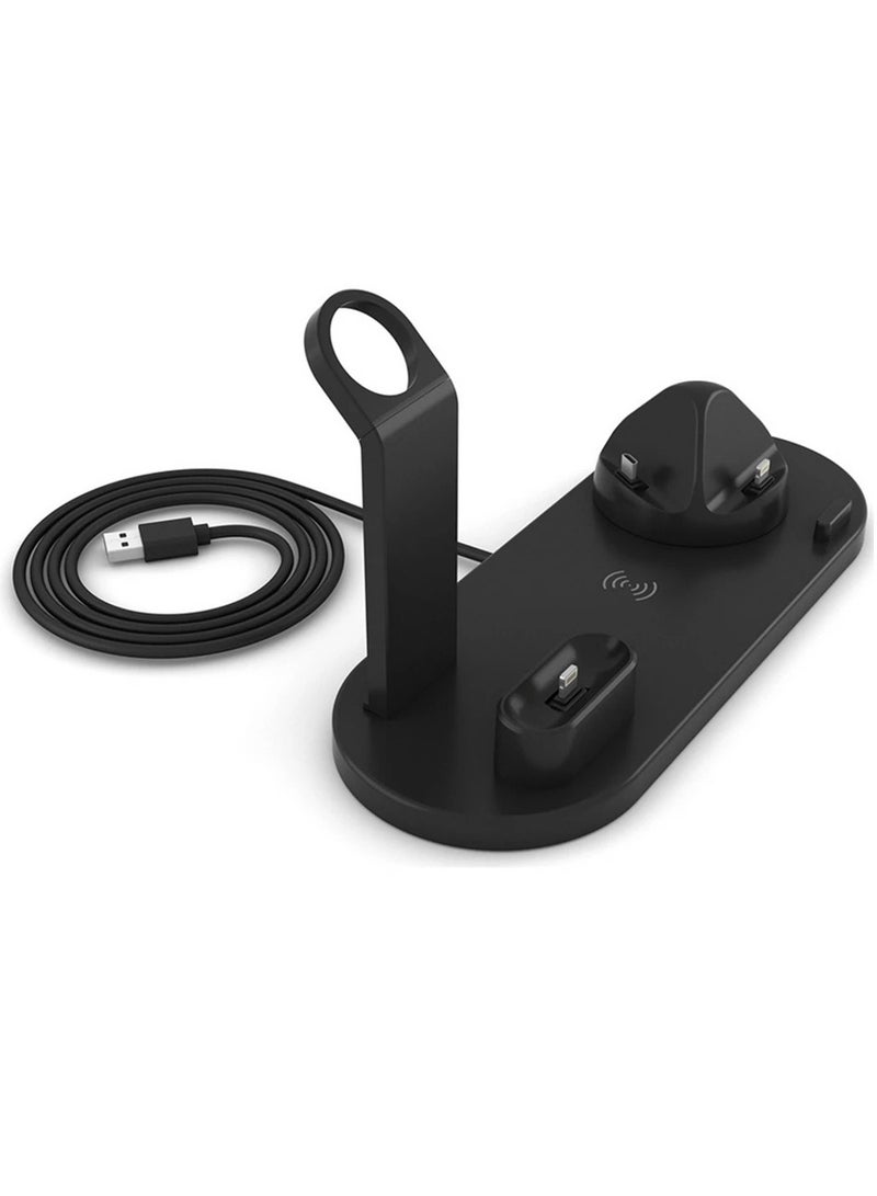 Multi-Function Charging Stand Compatible with iPhone Android Micro USB & Type-C Phone Wireless 3 in 1 Rotatable Charging Dock - Black - Image 2