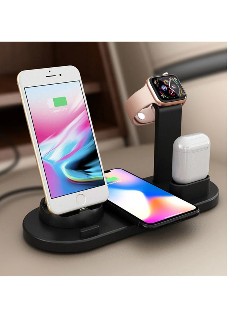 Multi-Function Charging Stand Compatible with iPhone Android Micro USB & Type-C Phone Wireless 3 in 1 Rotatable Charging Dock - Black - Image 4