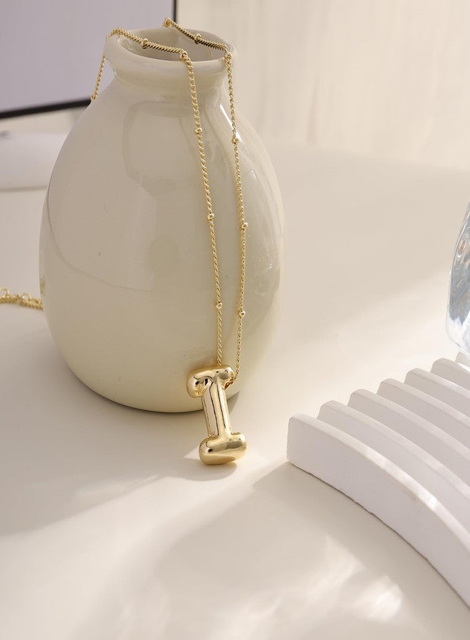 Ewrkbrㅤ Balloon Initial Necklaces for Women, Dainty Balloon Letter Pendant Necklace 14k Gold Plated Personalized Puffy Custom Name Necklace Cute Simple Initial Pendant Necklace Jewelry Gifts - Image 3