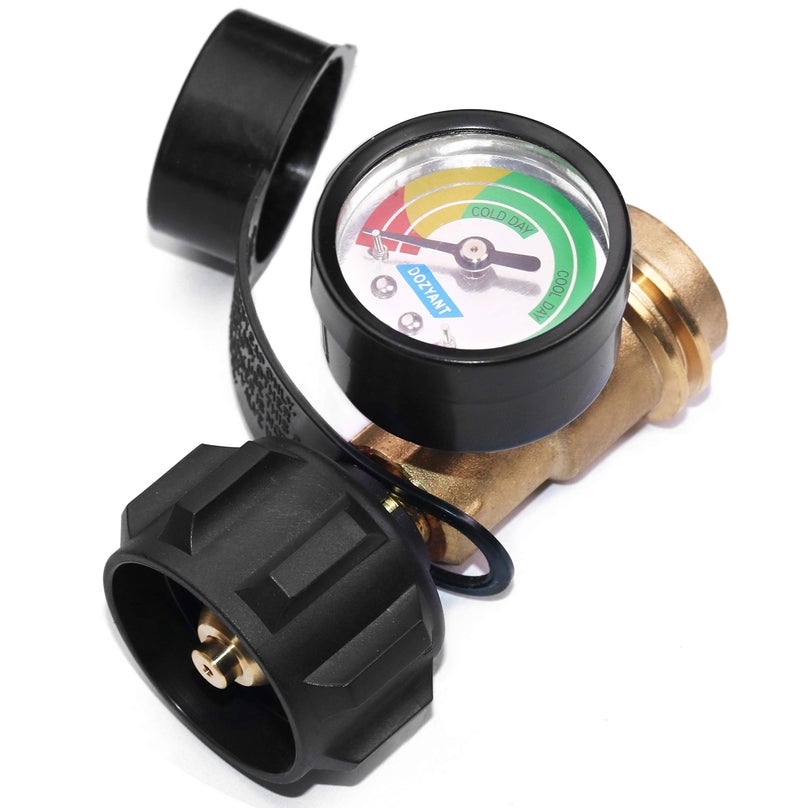 DOZYANT Propane Tank Gauge Level Indicator LP Gas Pressure Meter Color Coded Universal for Cylinder, BBQ Gas Grill, RV Camper, Heater and More Appliances - Type 1 Connection, Black - Image 1