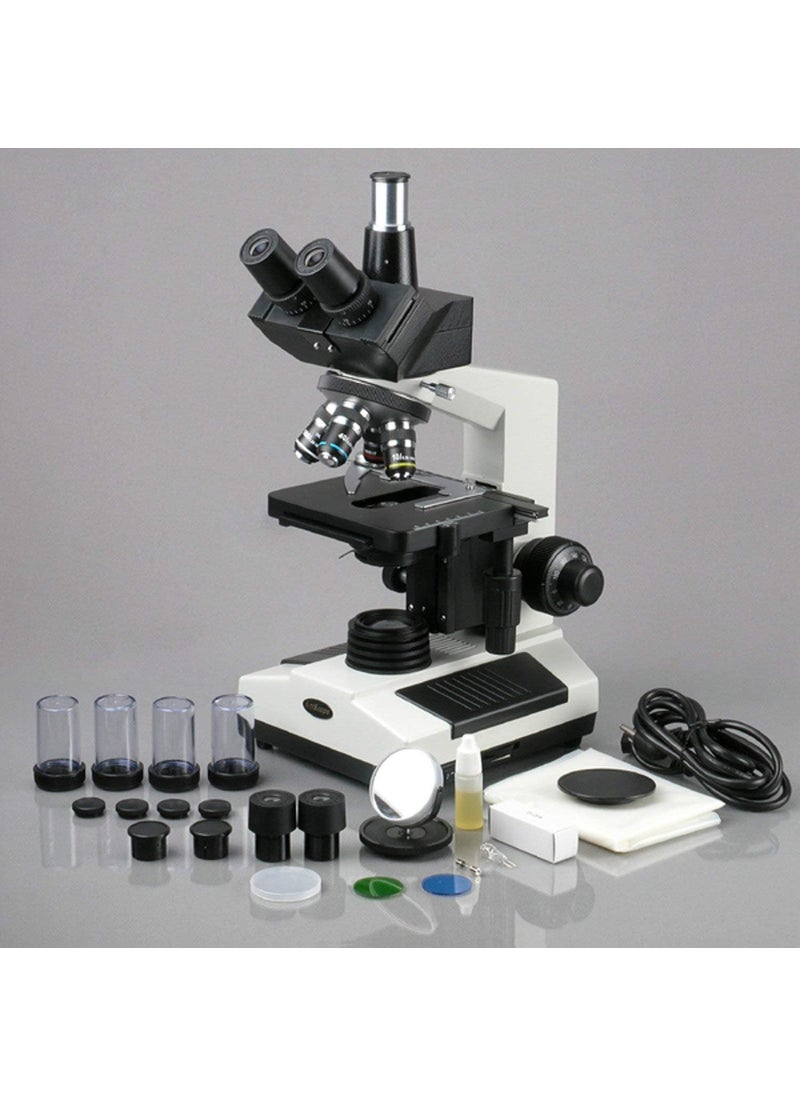 AmScope AmScope T390BPCS Professional Compound Trinocular Microscope 40X2000X Magnification WF10x and WF20x Eyepieces Brightfield and PhaseContrast Halogen Illumination Abbe Condenser DoubleLayer Mechanical Stage 110V220V AutoSwitching Includes 3 PhaseContrast Objectives with Rings  - Image 4