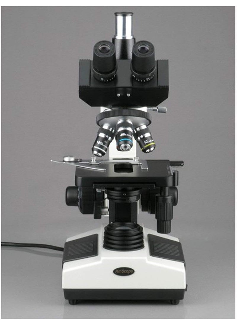 AmScope AmScope T390BPCS Professional Compound Trinocular Microscope 40X2000X Magnification WF10x and WF20x Eyepieces Brightfield and PhaseContrast Halogen Illumination Abbe Condenser DoubleLayer Mechanical Stage 110V220V AutoSwitching Includes 3 PhaseContrast Objectives with Rings  - Image 3