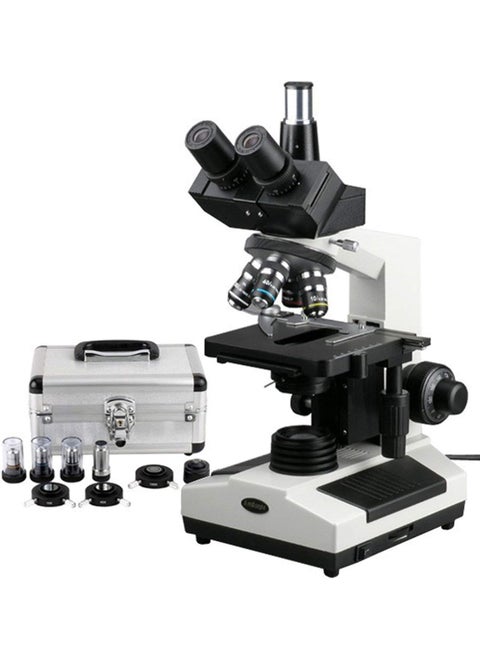 AmScope T390BPCS Professional Compound Trinocular Microscope 40X2000X Magnification WF10x and WF20x Eyepieces Brightfield and PhaseContrast Halogen Illumination Abbe Condenser DoubleLayer Mechanical Stage 110V220V AutoSwitching Includes 3 PhaseContrast Objectives with Rings