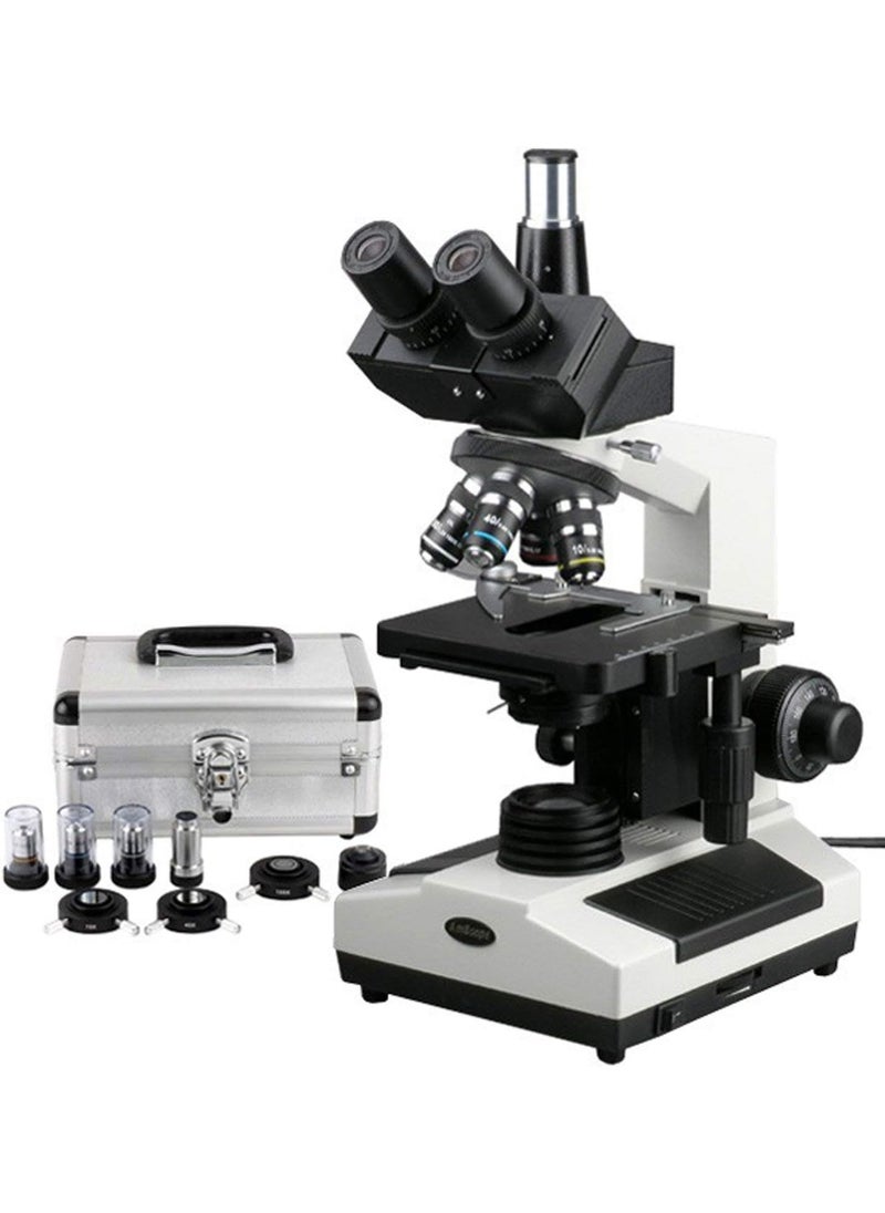 AmScope AmScope T390BPCS Professional Compound Trinocular Microscope 40X2000X Magnification WF10x and WF20x Eyepieces Brightfield and PhaseContrast Halogen Illumination Abbe Condenser DoubleLayer Mechanical Stage 110V220V AutoSwitching Includes 3 PhaseContrast Objectives with Rings  - Image 1