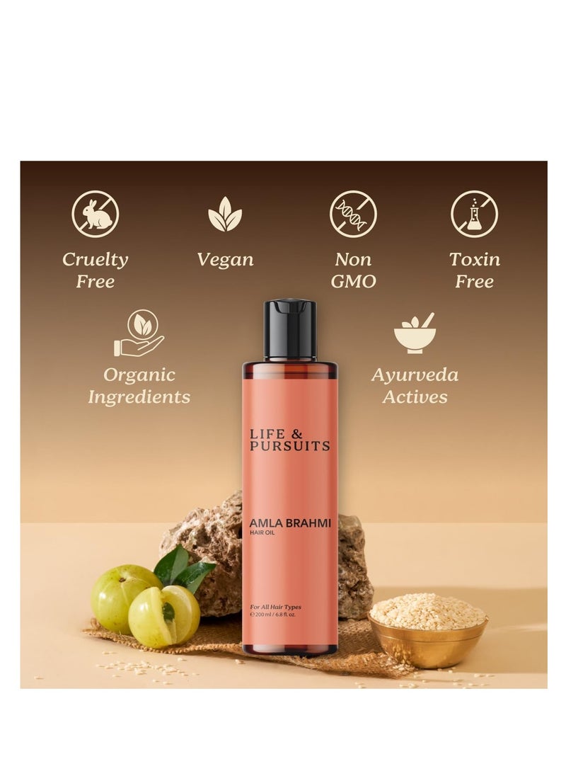 Life & Pursuits - Life & Pursuits Organic Amla Brahmi Hair Oil (200 ml) for Hair Growth with Triphala, Hibiscus, Castor, Sesame, Coconut, Bhringraj & Lemon oil - Image 1