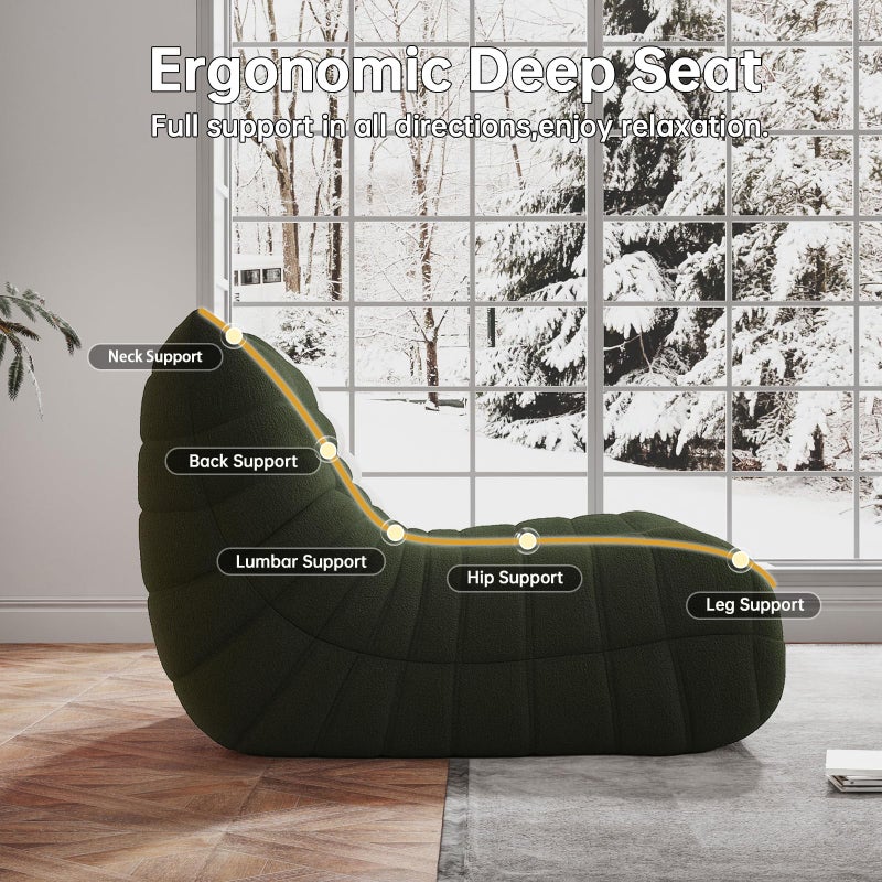 WHGBJA Memory Foam Bean Bag Chair for Adults, Teddy Material Beanbag Sofa with Filler, Cozy Floor Lounge Seat for Living Room, Bedroom, Dorm, Office (Green) - Image 5
