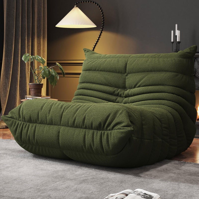 WHGBJA Memory Foam Bean Bag Chair for Adults, Teddy Material Beanbag Sofa with Filler, Cozy Floor Lounge Seat for Living Room, Bedroom, Dorm, Office (Green) - Image 1