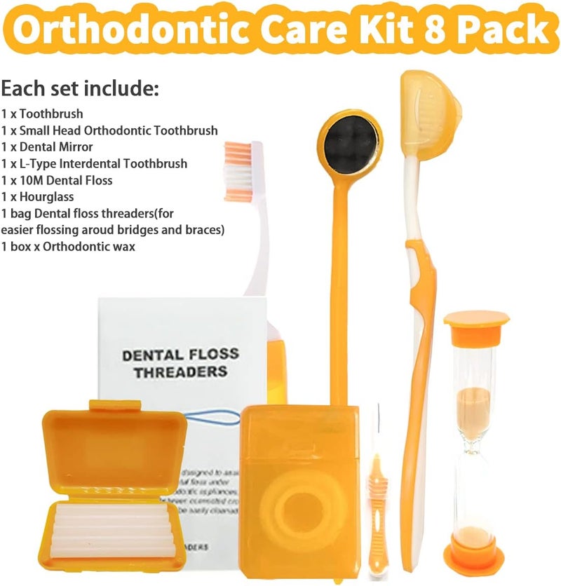 Ceonam Braces Cleaning Kit for Teeth, Portable Orthodontic Toothbrush Kit Oral Care Dental Travel Kit - Interdental Brush Dental Wax Dental Floss Toothbrush Box (Orange) - Image 2