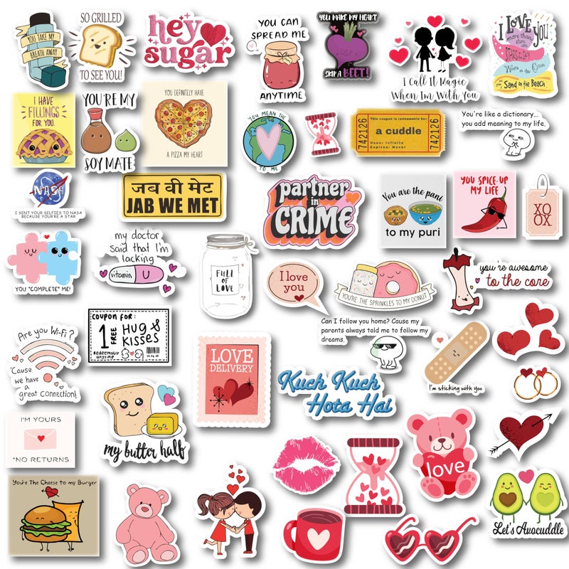 D2C Valentine Day Sticker Pack, 54 Pieces Love-Themed Waterproof Decals, Romantic Designs for Laptops, Journals, Scrapbooks & Gift Wrapping – Aesthetic Couple & Heart Designs Glitter Finish - Image 5