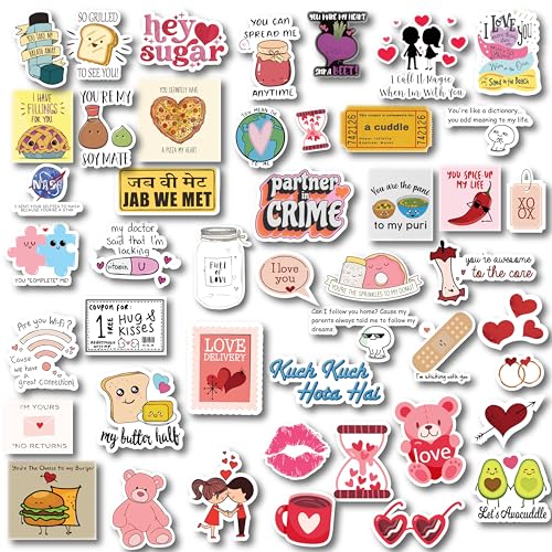 D2C Valentine Day Sticker Pack, 54 Pieces Love-Themed Waterproof Decals, Romantic Designs for Laptops, Journals, Scrapbooks & Gift Wrapping – Aesthetic Couple & Heart Designs Glitter Finish - Image 1