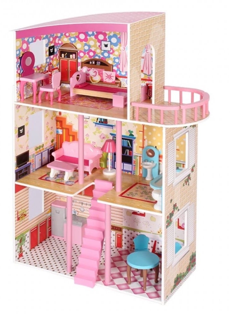 Wooden doll house with furniture  - Image 1