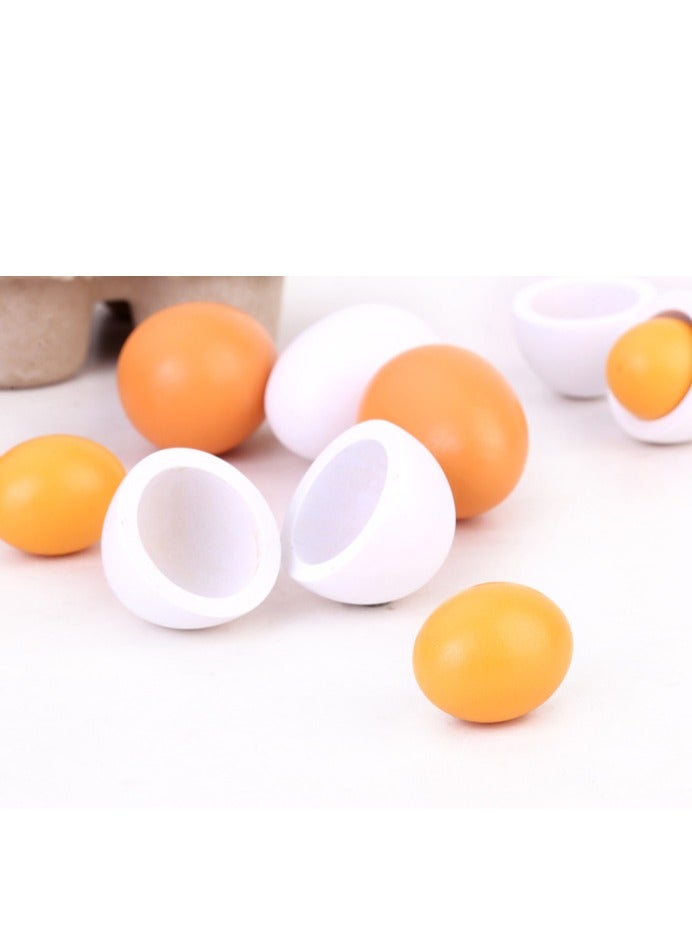6-Piece Lightweight Portable Compact Wooden Eggs Kindergarten Kitchen Toy Set - Image 3