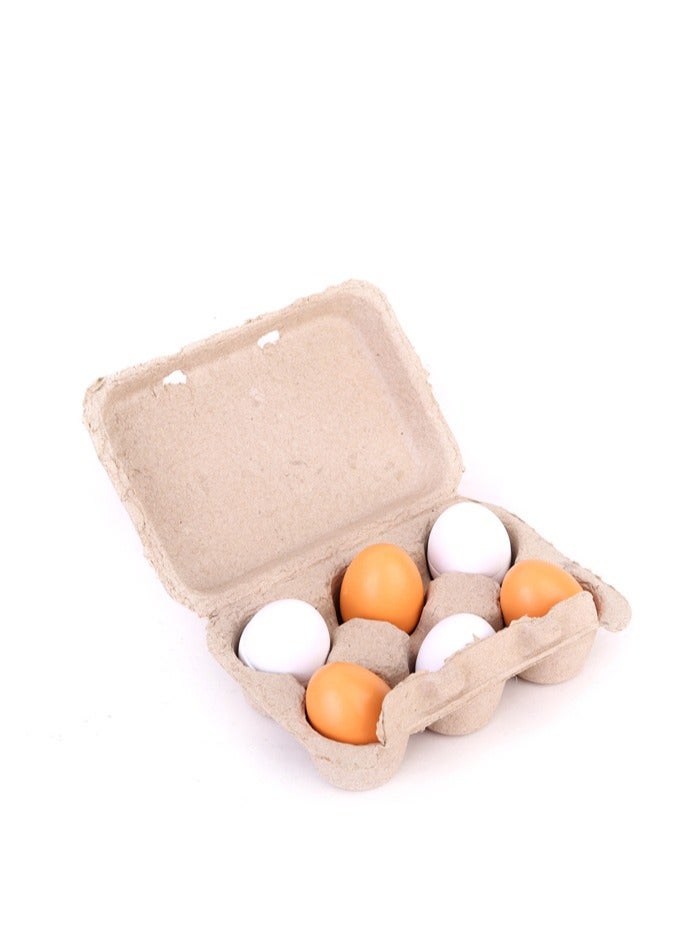 6-Piece Lightweight Portable Compact Wooden Eggs Kindergarten Kitchen Toy Set - Image 1