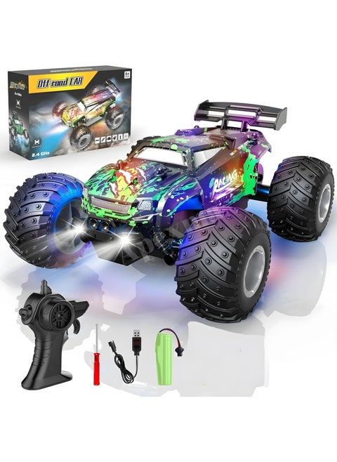 2.4ghz Remote Control LED Light 1:18 Scale Rechargeable Speeding Off-Road Vehicle - Toy Bigfoot Jeep - Full Function Lighted Off-Road Car