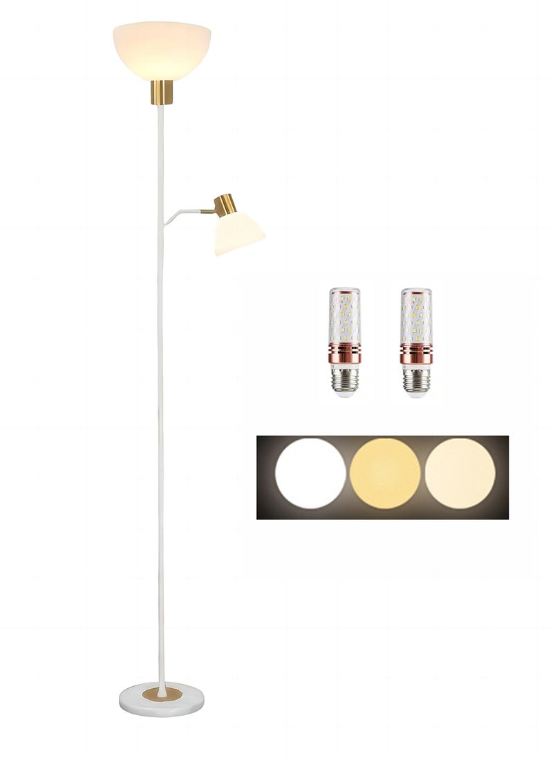 Sharpdo 3-Color Light Source Vertical Modern Living Room Eye Protection Floor Lamp with Foot Switch Marble Base Bedroom Study Bedside Lamp-12W White 22x25x165 centimeter - Image 1