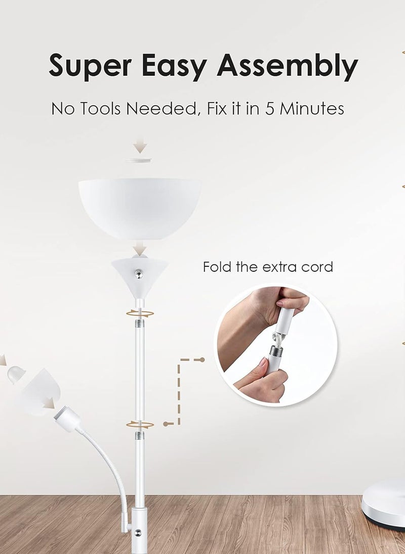 Sharpdo 3-Color Light Source Vertical Modern Living Room Eye Protection Floor Lamp with Foot Switch Marble Base Bedroom Study Bedside Lamp-12W White 22x25x165 centimeter - Image 5
