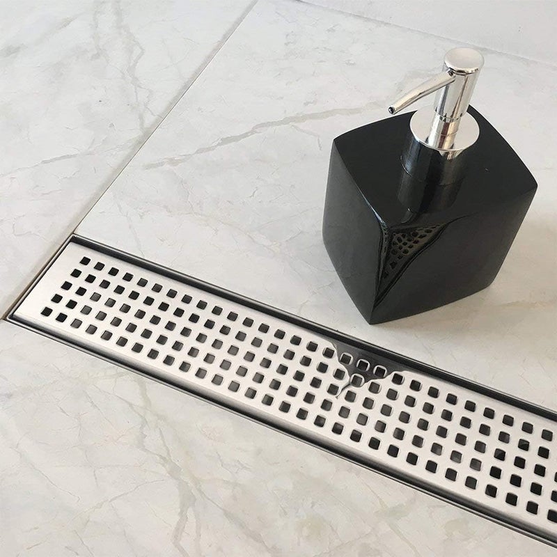 Neodrain مصرف دش خطي بقطر 24 بوصة مع شبكة مربعة قابلة للإزالة، مصنوعة من الفولاذ المقاوم للصدأ 304 المصقول، مصرف دش أرضي مستطيل، مع أقدام قابلة للتعديل، مصفاة شعر - Image 4