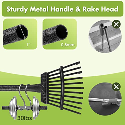 INFLATION Rake for Leaves, Heavy Duty Small Leaf Rakes for Lawns & Yard with 78” Length 8.5” Width 11 Metal Tines, Lightweight Gardening Rake for Women Men Kids for Shrub,Grass,Mulch - Image 2
