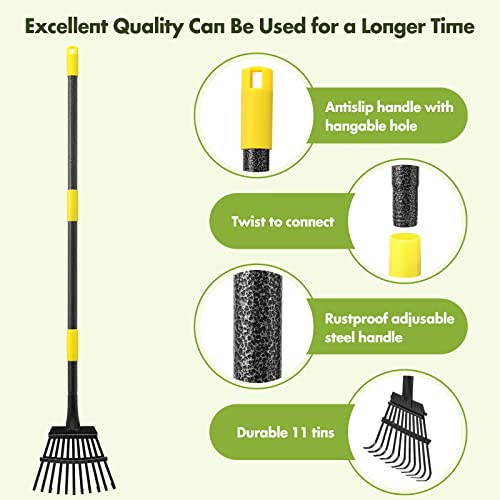 INFLATION Rake for Leaves, Heavy Duty Small Leaf Rakes for Lawns & Yard with 78” Length 8.5” Width 11 Metal Tines, Lightweight Gardening Rake for Women Men Kids for Shrub,Grass,Mulch - Image 5