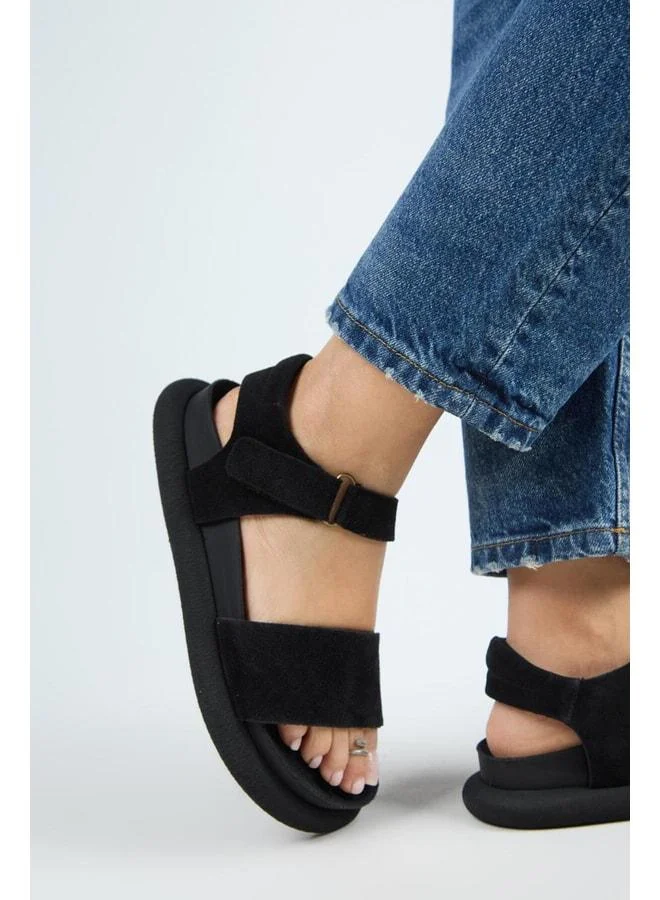 Bronx Women's Genuine Leather Strap strap Black Sandal