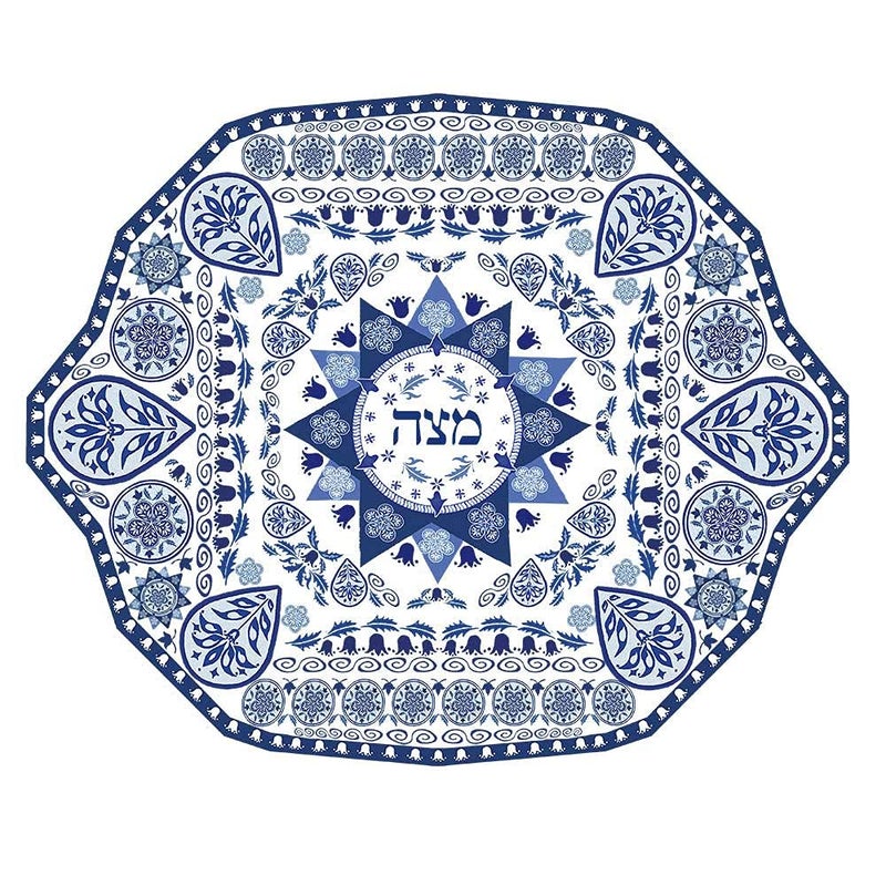 Aviv Judaica Aviv Judaica Passover Seder Matzo Plate Ornate Renaissance Pattern by Artist Jessica Sporn  105 Square Matzah Tray with Artistic Floral Design 