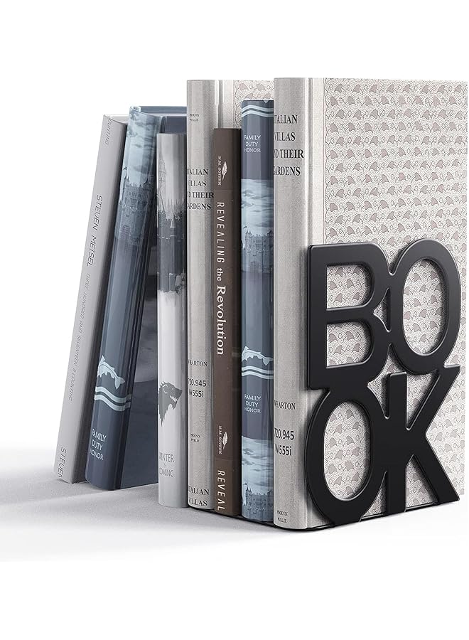 The Bros Book Stand Clip, Reusable Bookshelf Organiser, Metal Book End Bracket, Black - Image 1