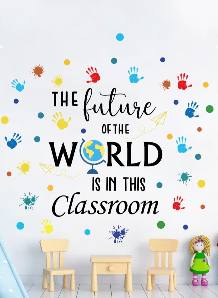 BF HOME Children's Fun Graffiti Wall Sticker, "The Future of The World is in This Classroom" Self-Adhesive Decal for Kindergarten, Nursery, Playroom Decor - Image 1