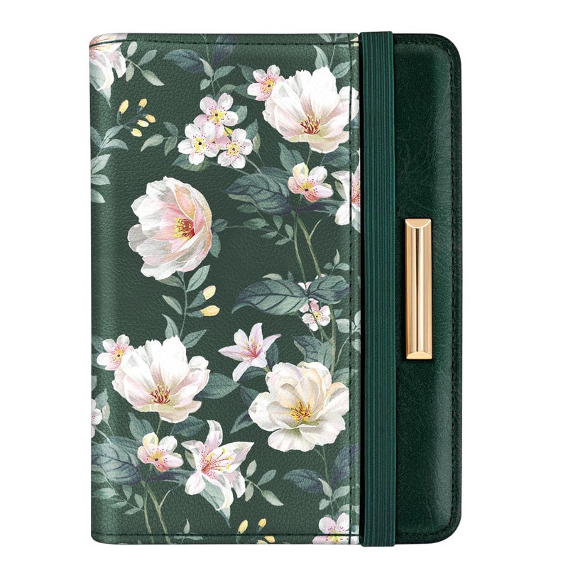 Coco Rossi Passport Holder Cover, RFID Travel Wallet Credit Card Holder Cute Green Floral Passport Book Holders for Women with Elastic Band and Golden Metal Decoration, Alpine Green - Image 1