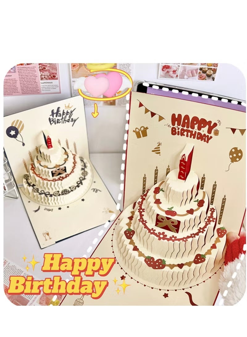 3 in 1 Birthday Cards with Music, 3D Blessing Cards with Lights, Cake Greeting Card, High-Quality Materials, Perfect Gift for Kids, Classmates, Friends（red） - Image 3