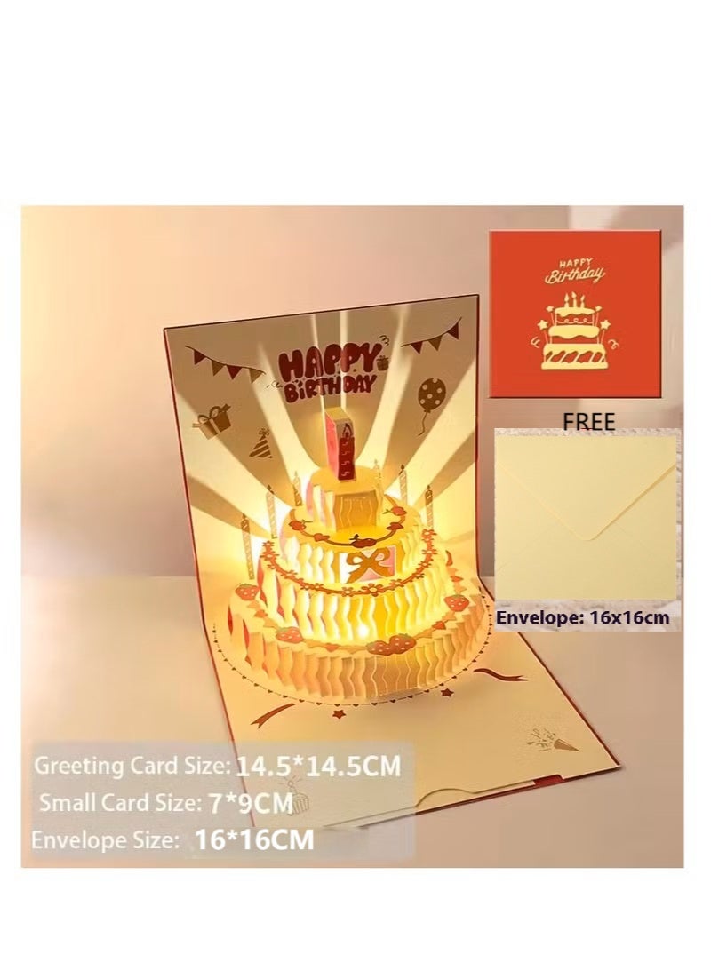 3 in 1 Birthday Cards with Music, 3D Blessing Cards with Lights, Cake Greeting Card, High-Quality Materials, Perfect Gift for Kids, Classmates, Friends（red） - Image 1