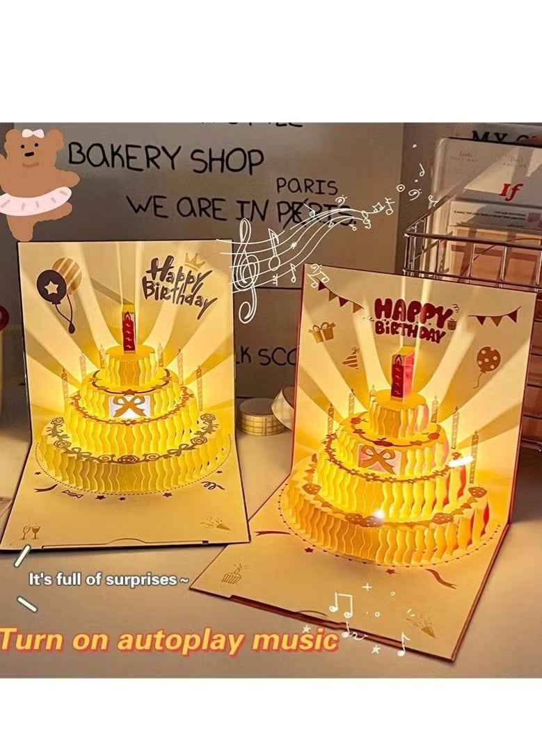 3 in 1 Birthday Cards with Music, 3D Blessing Cards with Lights, Cake Greeting Card, High-Quality Materials, Perfect Gift for Kids, Classmates, Friends（red） - Image 2
