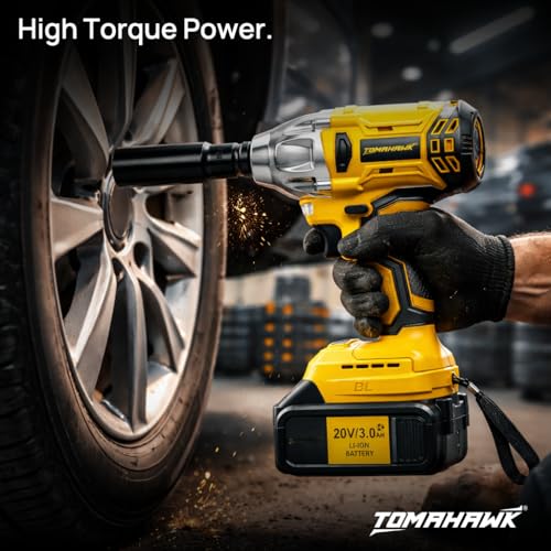 Tomahawk 20V Brushless Cordless Impact Wrench T8582, 300Nm Torque, ½” Square Drive + ¼” Hex, 2×3.0Ah Batteries, LED Light, Heavy Duty Professional Tool - Image 3