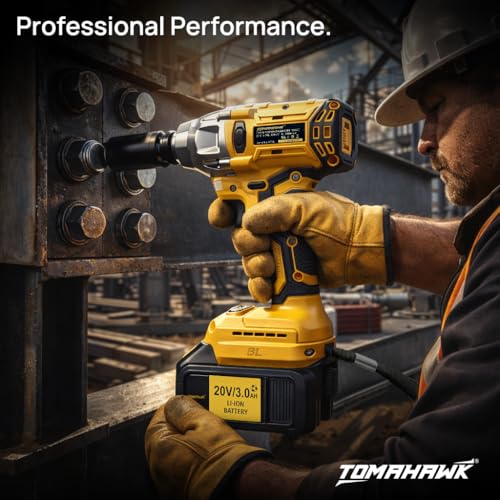 Tomahawk 20V Brushless Cordless Impact Wrench T8582, 300Nm Torque, ½” Square Drive + ¼” Hex, 2×3.0Ah Batteries, LED Light, Heavy Duty Professional Tool - Image 2