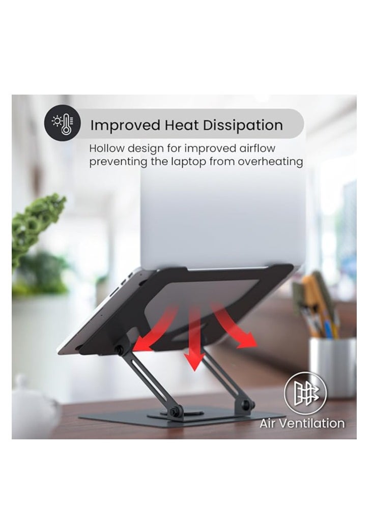 Portronics Portronics My Buddy K11 Metal Laptop Stand with 360° Rotation, Height & Angle Adjustable, Foldable Design, Improves Air Flow, Carbon Steel Body, 10 kg Max Weight for Laptops & MacBook (Black)  - Image 2