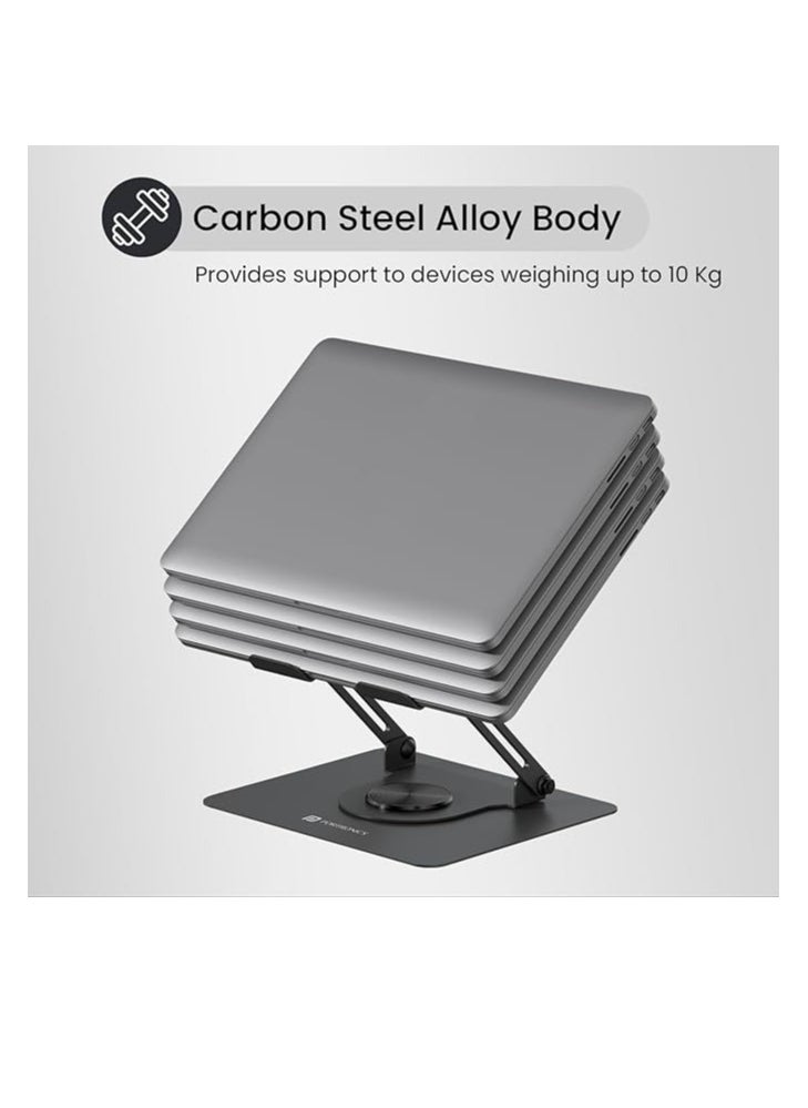 Portronics Portronics My Buddy K11 Metal Laptop Stand with 360° Rotation, Height & Angle Adjustable, Foldable Design, Improves Air Flow, Carbon Steel Body, 10 kg Max Weight for Laptops & MacBook (Black)  - Image 3