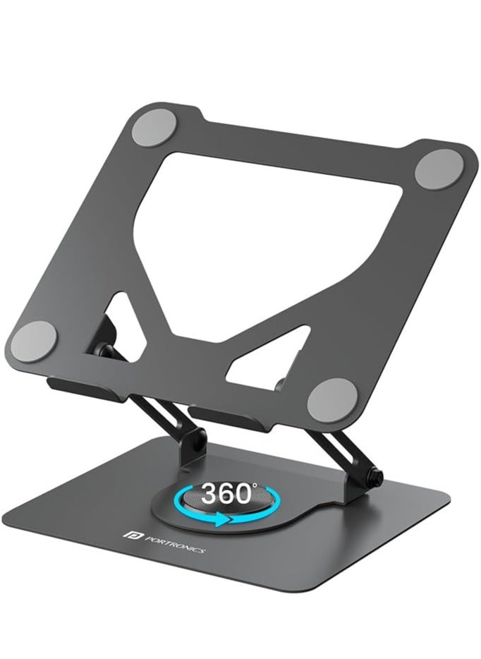 Portronics My Buddy K11 Metal Laptop Stand with 360° Rotation, Height & Angle Adjustable, Foldable Design, Improves Air Flow, Carbon Steel Body, 10 kg Max Weight for Laptops & MacBook (Black) - pzsku/Z6D7E587F7214B5642444Z/45/1741596257/e1ac7a2c-ea2d-4aa8-9625-78e9a02b80ee