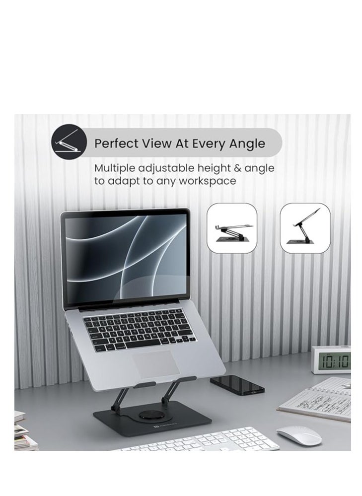 Portronics My Buddy K11 Metal Laptop Stand with 360° Rotation, Height & Angle Adjustable, Foldable Design, Improves Air Flow, Carbon Steel Body, 10 kg Max Weight for Laptops & MacBook (Black)