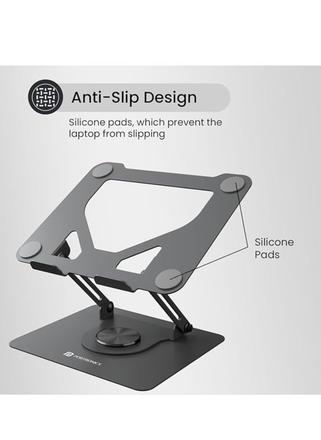 Portronics Portronics My Buddy K11 Metal Laptop Stand with 360° Rotation, Height & Angle Adjustable, Foldable Design, Improves Air Flow, Carbon Steel Body, 10 kg Max Weight for Laptops & MacBook (Black)  - Image 4