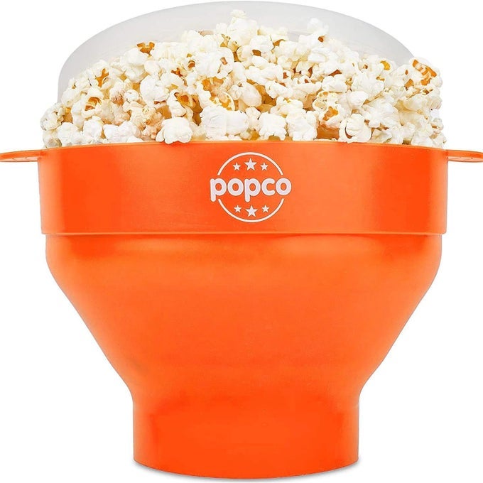 RN POPPER MICROWAVE COLLAPSIBLE LARGE MICROWAVE RN MAKER WITH HANDLES DISHWASHER SAFE SILICONE POP CORN BOWL IDEAL FOR QUICK SNACKS ORANGE C