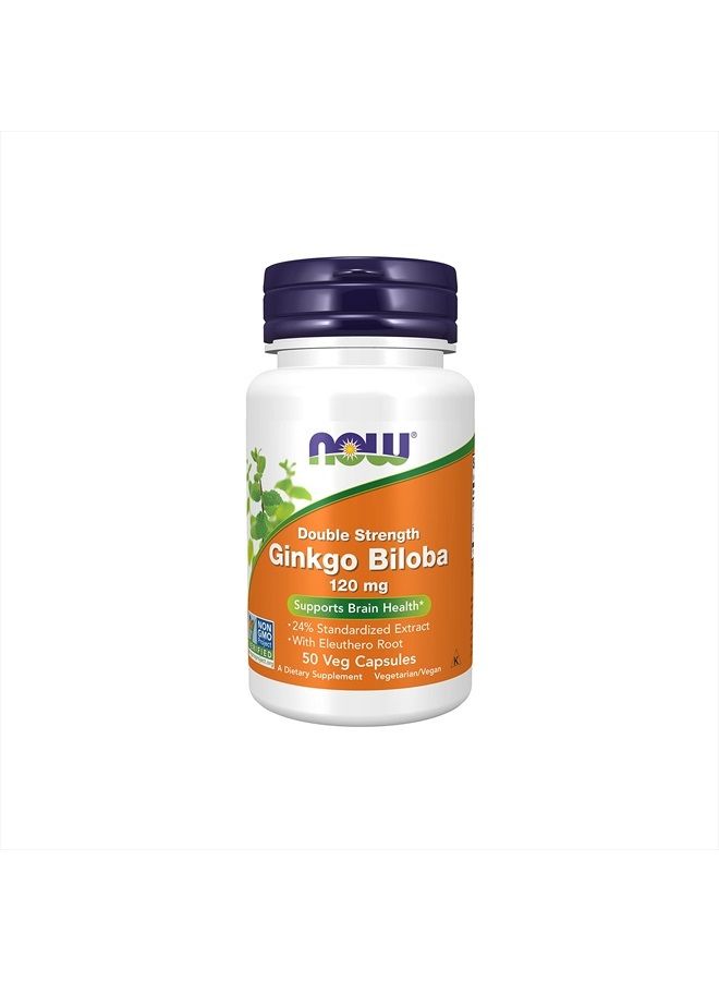 now Supplements, Ginkgo Biloba 120 mg, Double Strength, Non-GMO Project Verified, 50 Veg Capsules - Image 1