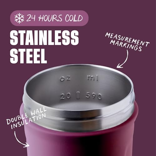 BlenderBottle Strada Shaker Cup Insulated Stainless Steel Water Bottle with Wire Whisk, 24-Ounce, Plum - Image 3