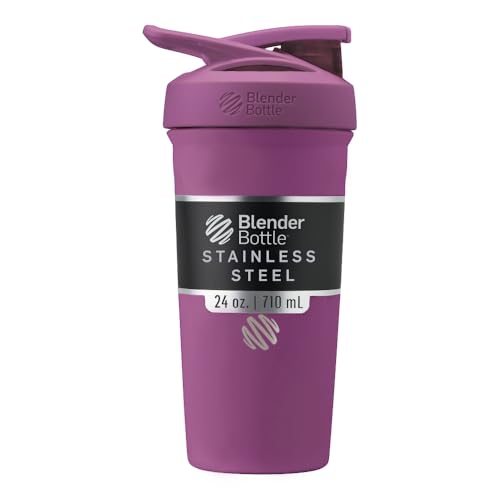 BlenderBottle Strada Shaker Cup Insulated Stainless Steel Water Bottle with Wire Whisk, 24-Ounce, Plum - Image 1